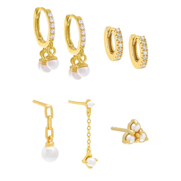 Gold Pearl Glitz Earring Combo Set - Adina Eden's Jewels