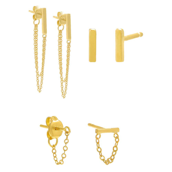 Gold The Solid Multi-Bar Earring Combo Set - Adina Eden's Jewels