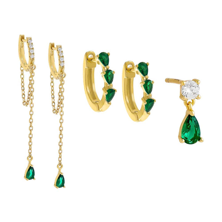 Emerald Green The Emerald Teardrop Earring Combo Set - Adina Eden's Jewels