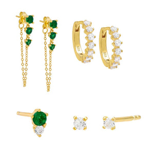 Emerald Green The Emerald & Gold Earring Combo Set - Adina Eden's Jewels