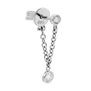 14K White Gold / Single Diamond Bezel Chain Stud Earring 14K - Adina Eden's Jewels