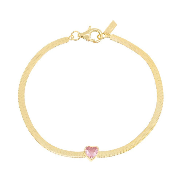 Sapphire Pink Heart x Herringbone Bracelet - Adina Eden's Jewels