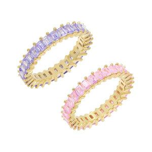 Multi-Color / 7 Pastel Baguette Ring Combo Set - Adina Eden's Jewels