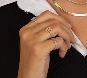  Diamond Illusion Halo Baguette Ring 14K - Adina Eden's Jewels