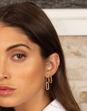  Diamond Pave Double Link Huggie Earring 14K - Adina Eden's Jewels