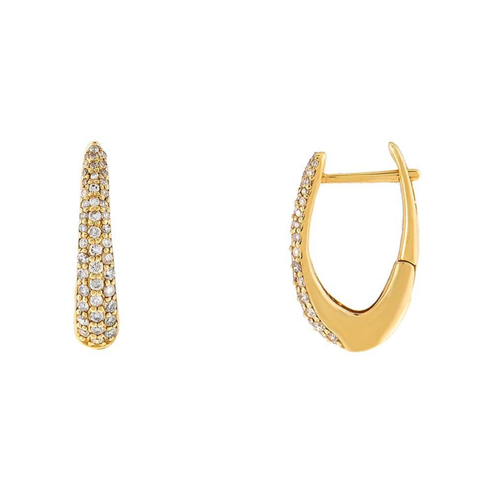 14K Gold Elongated Diamond Huggie Earring 14K - Adina Eden's Jewels