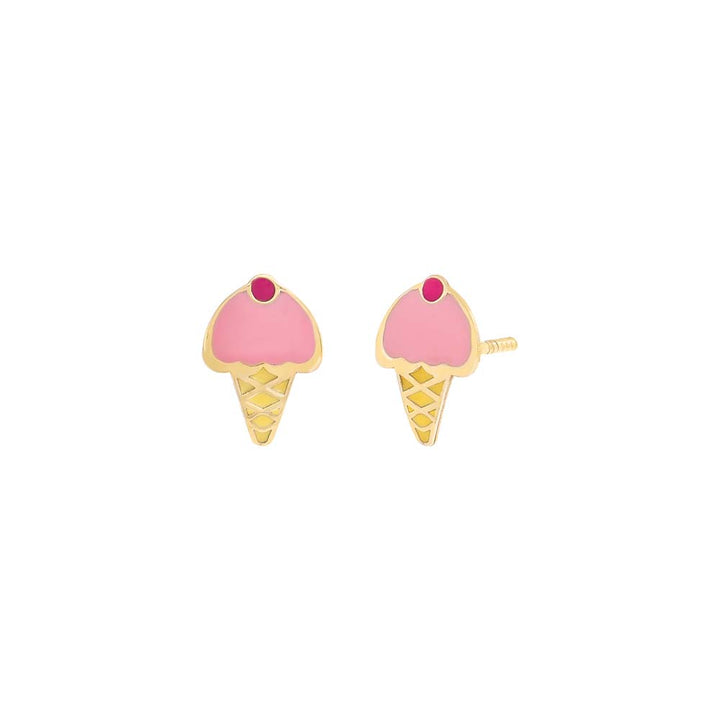 Pink Kids Enamel Ice Cream Cone Stud Earring 14K - Adina Eden's Jewels