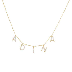 14K Gold / 2-3 Diamond Block Name Necklace 14K - Adina Eden's Jewels