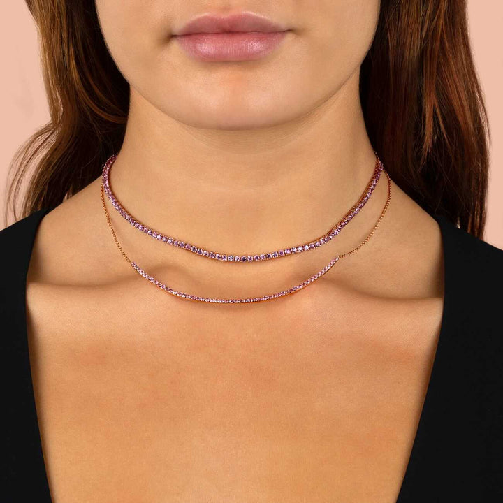  Sapphire Pink Tennis Necklace 14K - Adina Eden's Jewels