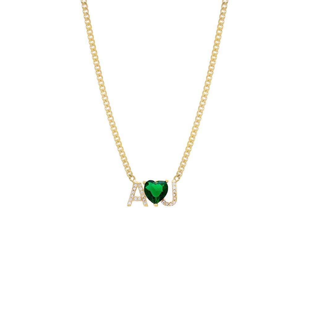 Emerald Green Colored Heart Nameplate Necklace - Adina Eden's Jewels