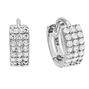 Silver Triple Row Pavé Huggie Earring - Adina Eden's Jewels