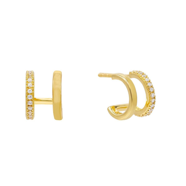 Gold Double Row Solid / Pavé Huggie Earring - Adina Eden's Jewels