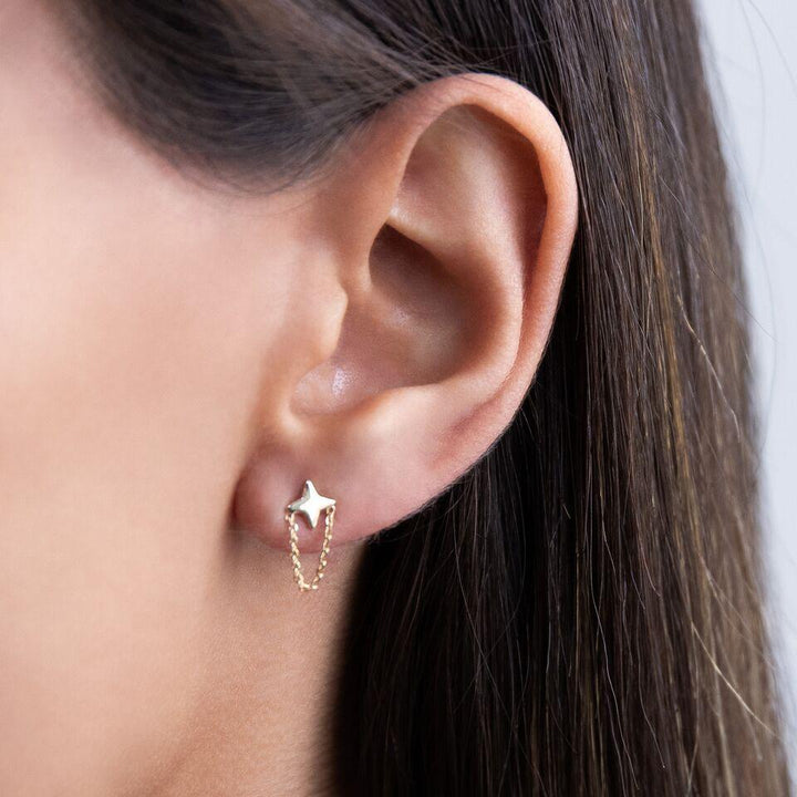  Star Chain Stud Earring 14K - Adina Eden's Jewels