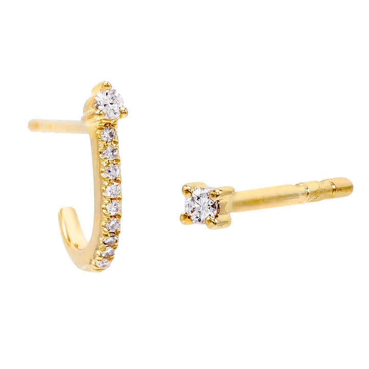 14K Gold Diamond Hook Stud Earring Combo Set 14K - Adina Eden's Jewels
