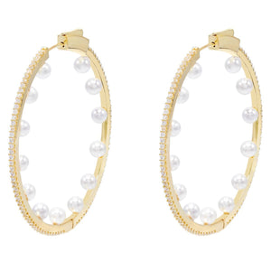 Pearl White Pearl CZ Hoop Earring - Adina Eden's Jewels