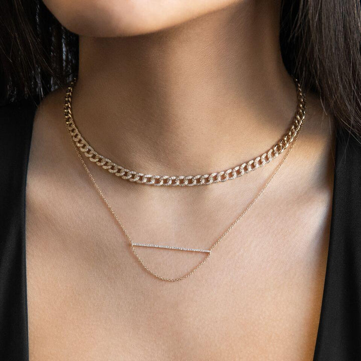  Diamond Bar and Hanging Chain Necklace 14K - Adina Eden's Jewels