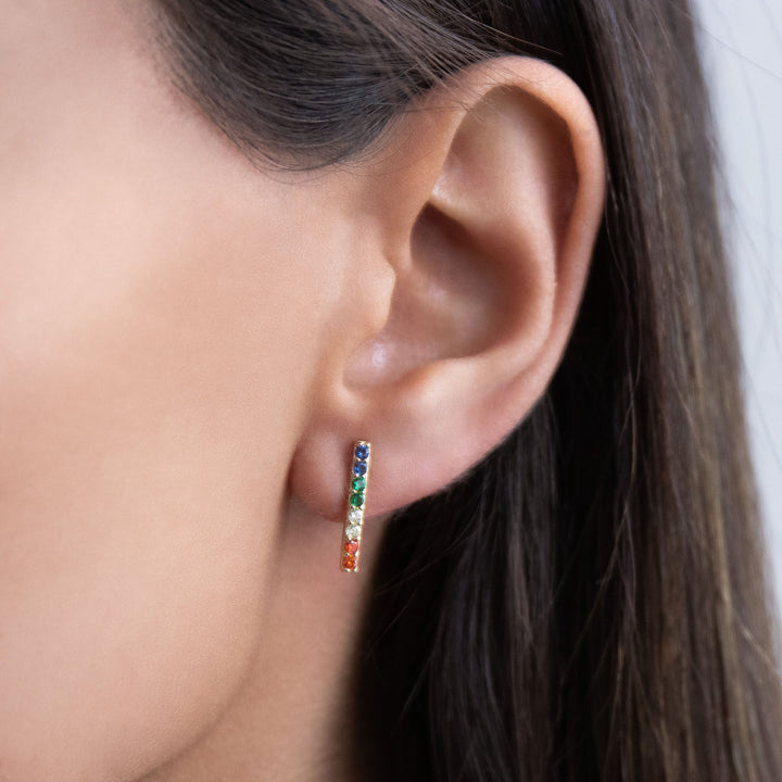  Rainbow Long Bar Stud Earring - Adina Eden's Jewels