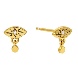 Gold Evil Eye Drop Stud Earring - Adina Eden's Jewels