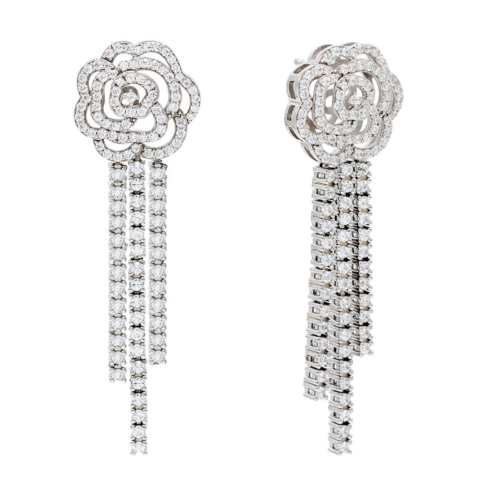 Silver CZ Rose Drop Stud Earring - Adina Eden's Jewels