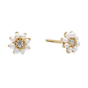  Pearl CZ Flower Stud Earring 14K - Adina Eden's Jewels