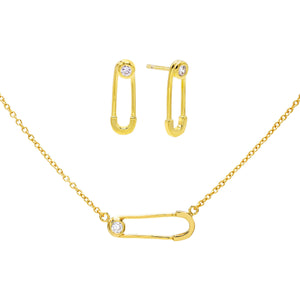 Gold Safety Pin Earring & Necklace Combo Set - Adina Eden's Jewels