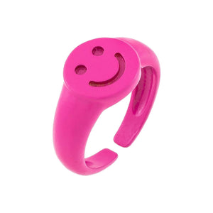  Enamel Adjustable Smiley Ring - Adina Eden's Jewels