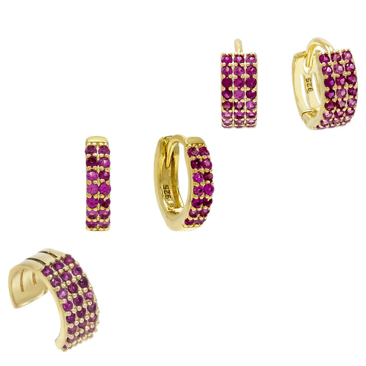 Magenta Colored Huggie Earring Combo Set - Adina Eden's Jewels