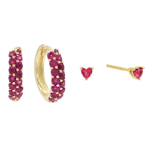 Magenta Huggie X Heart Stud Earring Combo Set - Adina Eden's Jewels