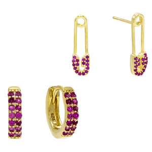  Safety Pin X Huggie Earring Combo Set - Adina Eden's Jewels