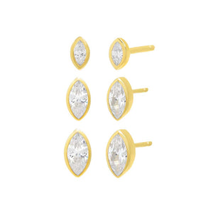 Gold / Pair Marquise Bezel Stud Earring Combo Set - Adina Eden's Jewels