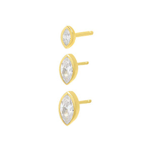 Gold / Single Marquise Bezel Stud Earring Combo Set - Adina Eden's Jewels