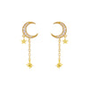 Gold CZ Crescent Chain Drop Stud Earring - Adina Eden's Jewels
