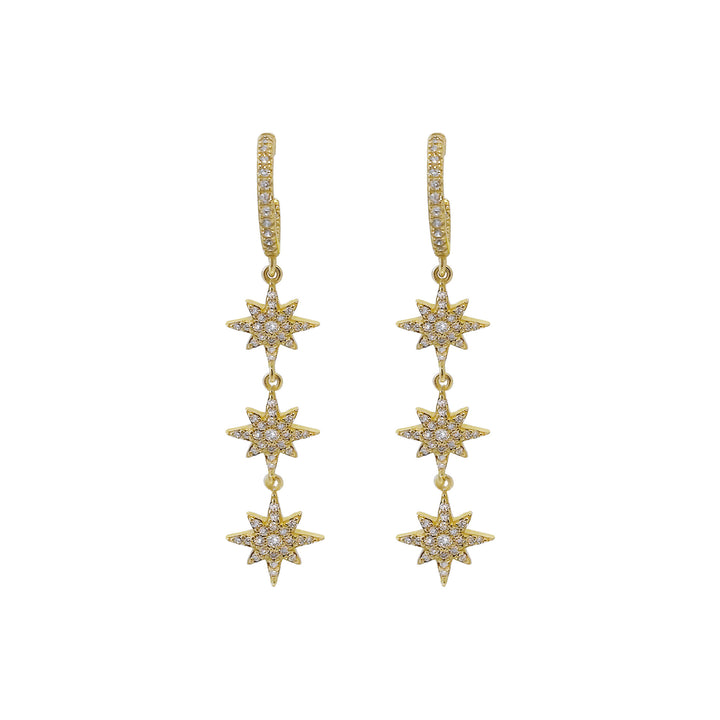 Gold CZ Starburst Drop Hoop Earring - Adina Eden's Jewels