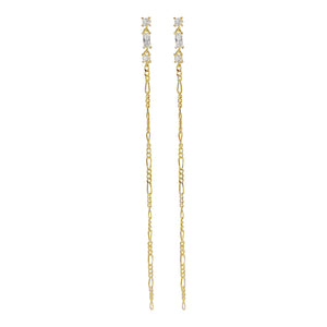 Gold CZ Thin Figaro Chain Drop Stud Earring - Adina Eden's Jewels