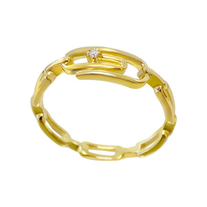 Gold / 8 CZ Safety Pin X Paperclip Chain Ring - Adina Eden's Jewels