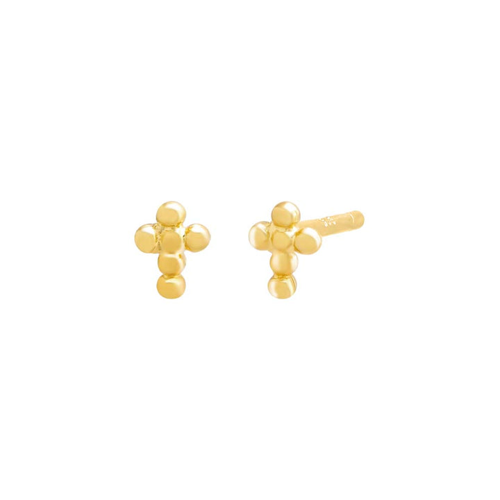 Gold / Pair Mini Beaded Cross Stud Earring - Adina Eden's Jewels