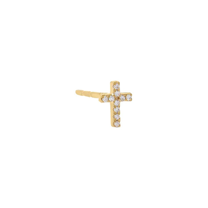 14K Gold / Single Mini Pavé Diamond Cross Stud Earring 14K - Adina Eden's Jewels