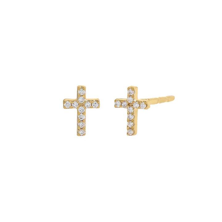 14K Gold / Pair Mini Pavé Diamond Cross Stud Earring 14K - Adina Eden's Jewels