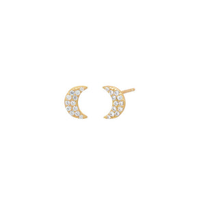 Gold / Pair Mini Pavé Moon Stud Earring - Adina Eden's Jewels