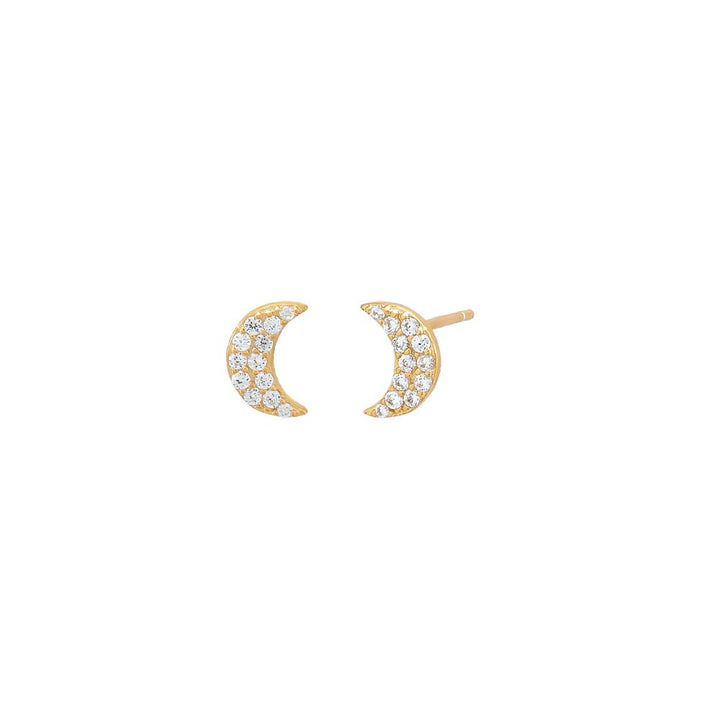 Gold / Pair Mini Pavé Moon Stud Earring - Adina Eden's Jewels