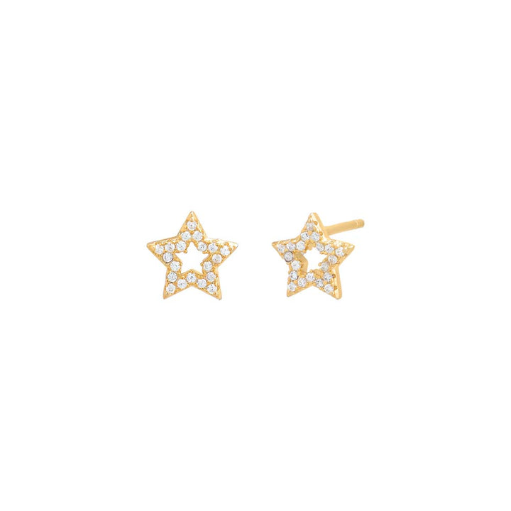 Gold / Pair Mini Pavé Open Star Stud Earring - Adina Eden's Jewels