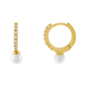 Pearl White Mini Pavé Pearl Huggie Earring - Adina Eden's Jewels