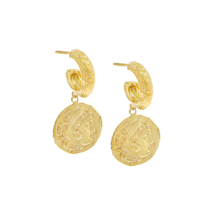 Gold Mini Vintage Coin Hoop Earring - Adina Eden's Jewels