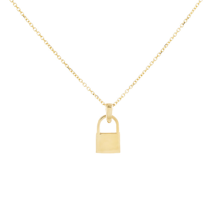 14K Gold / Plain Solid Lock Necklace 14K - Adina Eden's Jewels
