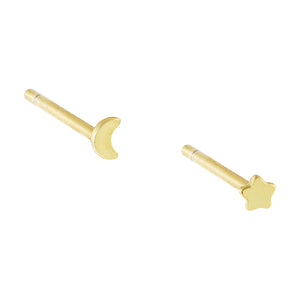 Gold Mini Moon X Star Stud Earring - Adina Eden's Jewels