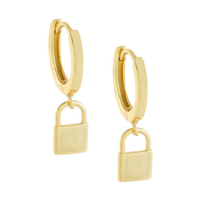 Gold / Plain Mini Solid Lock Huggie Earring - Adina Eden's Jewels
