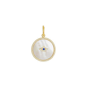 Gold / Mother of Pearl Mother Of Pearl X Evil Eye Disc Necklace Charm - Adina Eden's Jewels