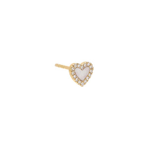 Mother of Pearl / Single Diamond Colored Stone Heart Stud Earring 14K - Adina Eden's Jewels
