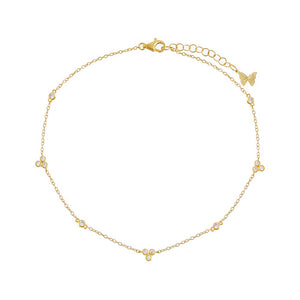 Gold Multi Bezel CZ Trio Cluster Anklet - Adina Eden's Jewels