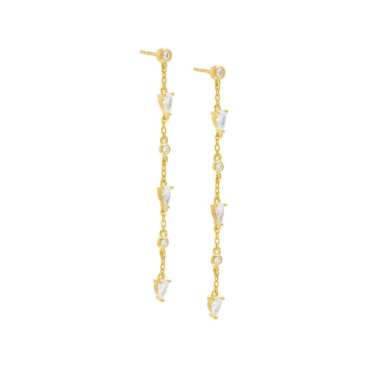 Gold Multi Shape Bezel Chain Drop Stud Earring - Adina Eden's Jewels